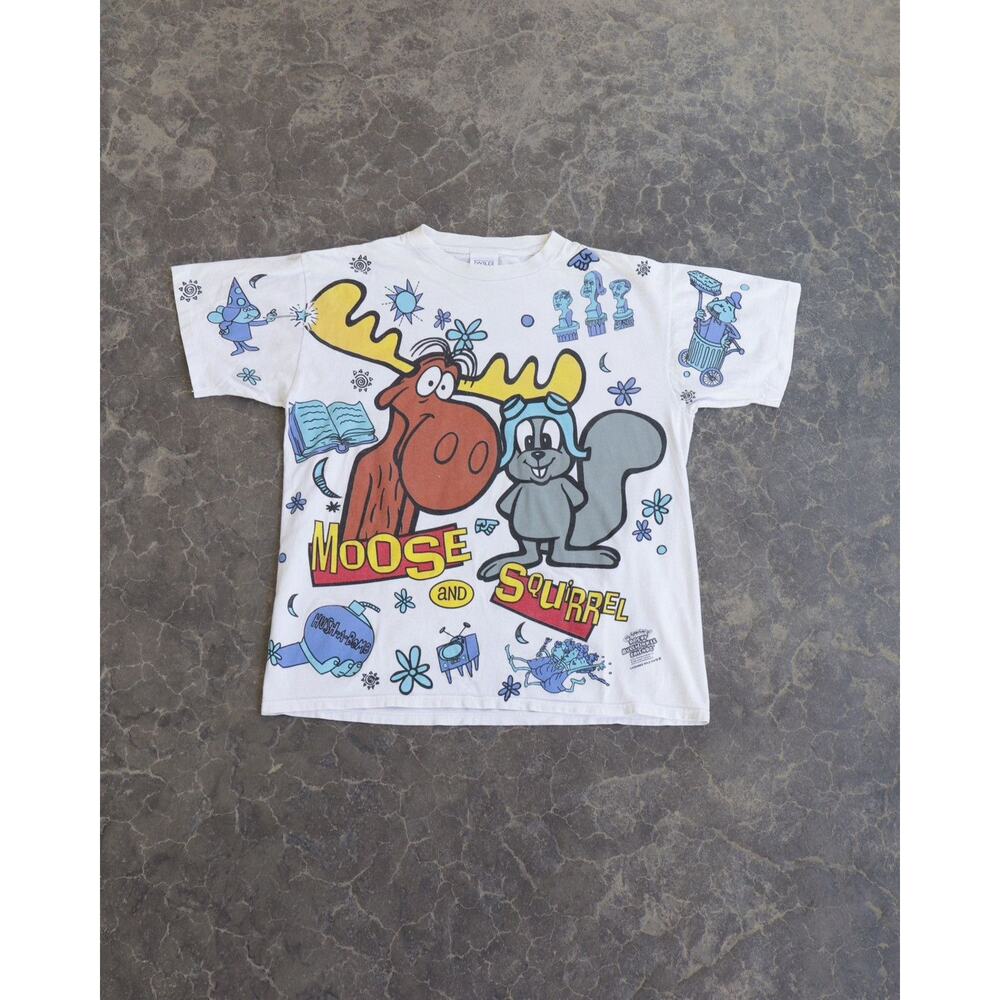 Vintage Moose and Squirrel AOP Print White Grail Tee